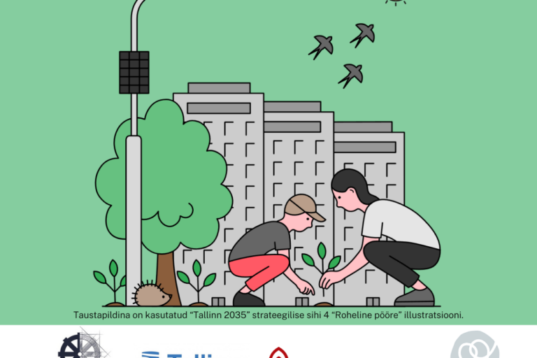 rohepööre roheline taust, inimesed linnas istutamas taimi, päike, linnud